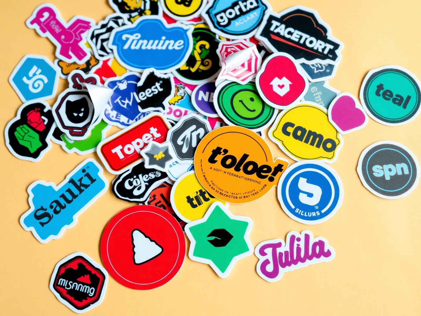 A pile of colorful custom stickers